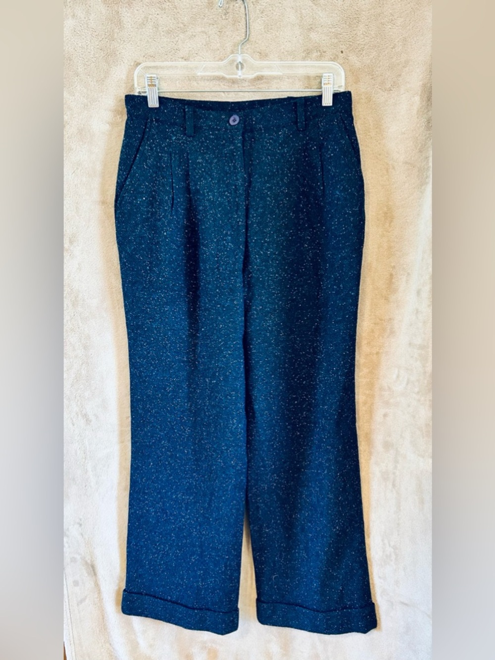 Chadwicks Wool Blend Tweed Pants 12P Petite Cropped Cuffed Blue Flecked 👖